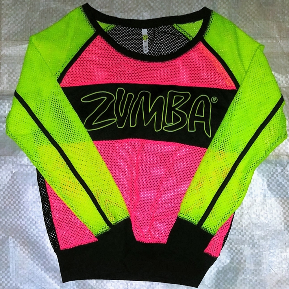 Zumba Long Sleeve Mesh Top Pink Zumba Green Medium or XS Xsmall Excellent